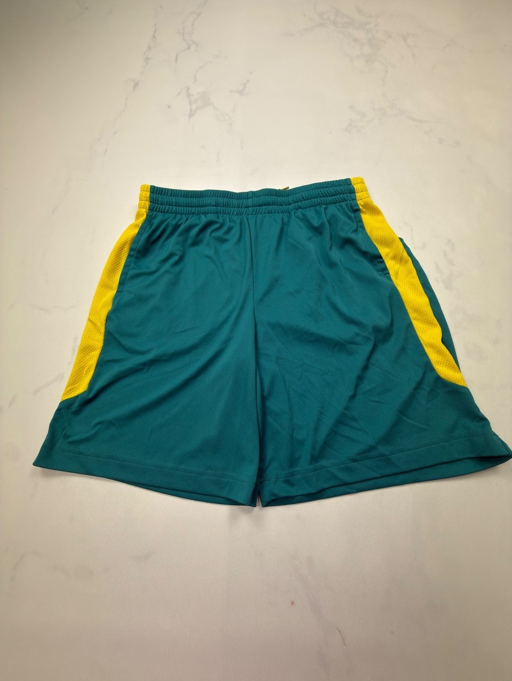 Tek Gear Colorblock Athletic Shorts Teal Yellow Modern Sporty - Boys XL Husky